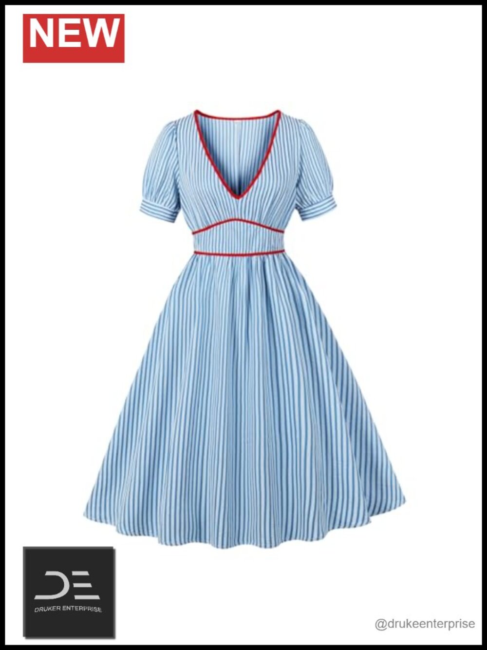 Wellwits 1950s Vintage Striped Dress V Neck Fit and Flare